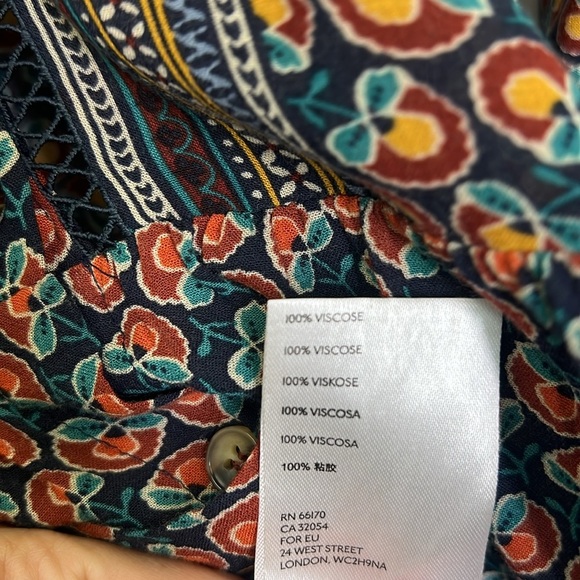 Anthropologie - Maeve Janie Flounced Colorful Print Blue Motif Blouse Size 6 - Picture 12 of 14